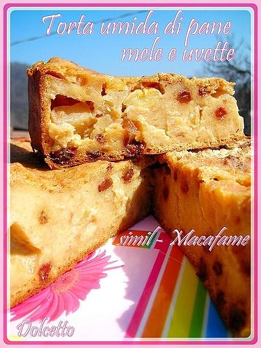 Torta umida di pane con mele e uvetta