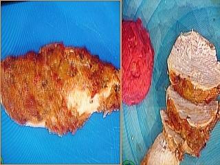 Petto di pollo al forno con crema di fontina e purea di erbette rosse
