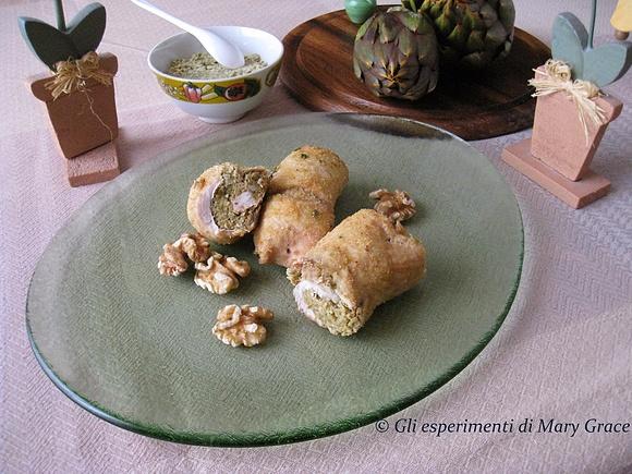 Involtini di tacchino ripieni di pesto di carciofi e noci