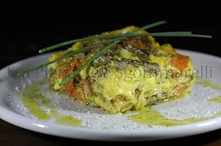 Lasagna con carciofo romanesco, zucca mantovana e Asiago dop in besciamella allo zafferano