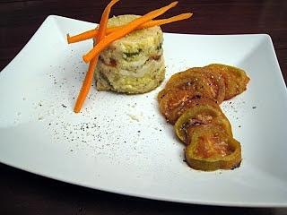 Sformatino di verdure e bufala con pomodori caramellati