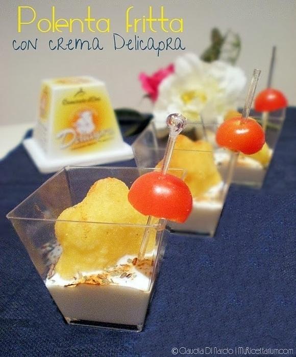 Polenta fritta con crema di formaggio di capra