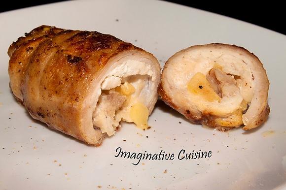 Involtini di lonza di maiale con pancetta e mele alla curcuma