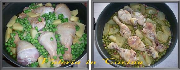 Fusi di pollo con piselli e patate