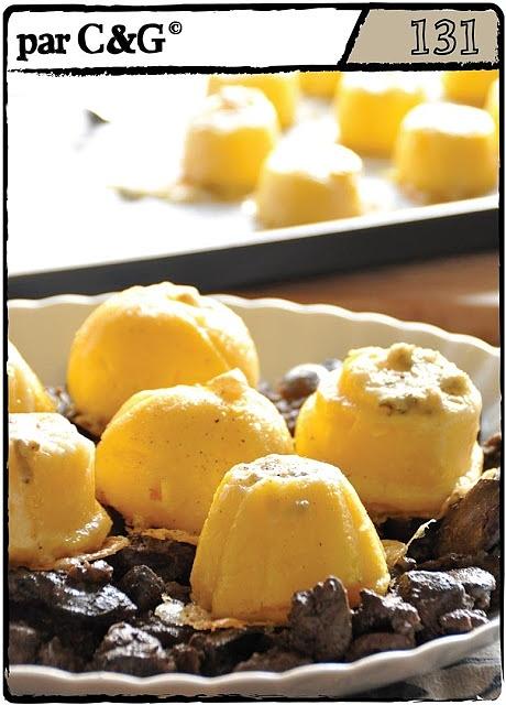 Petits flans de polenta au Gorgonzola et foies de poulet