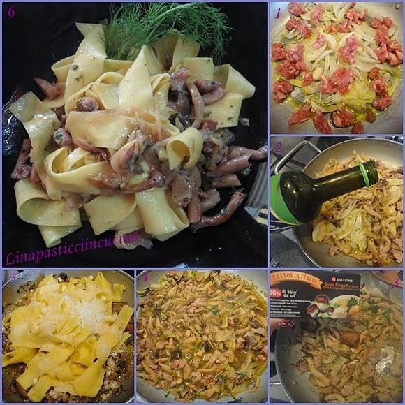 Pappardelle con finocchio, salsiccia e funghi di pioppo