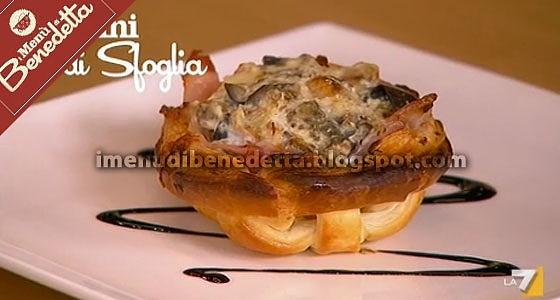 Cestini di sfoglia con melanzane prosciutto cotto e formaggio