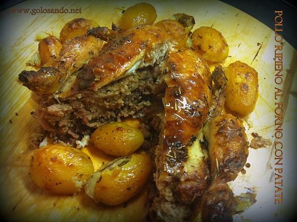 Pollo ripieno al forno con patate