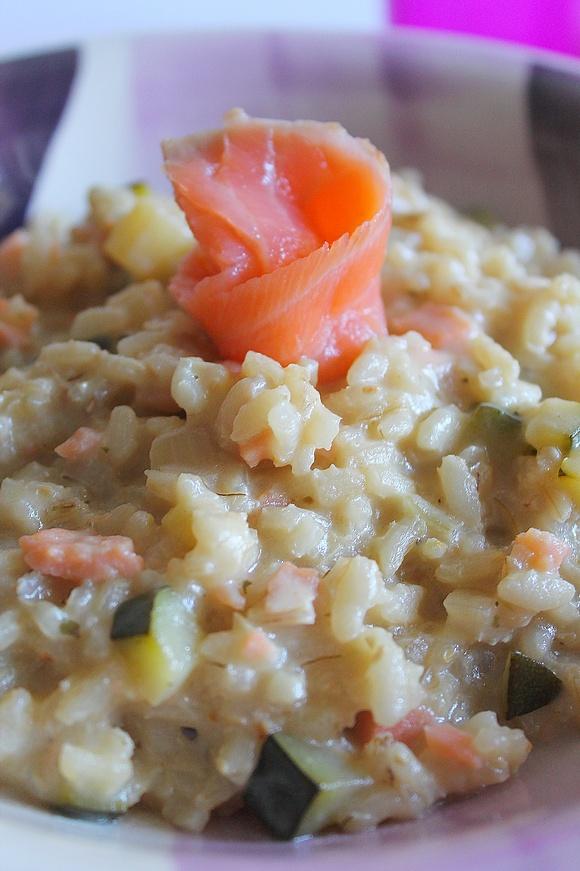 Risotto con salmone affumicato, zucchine e panna
