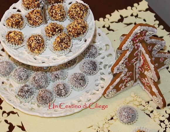 Tartufi al cioccolato, cocco e nocciole