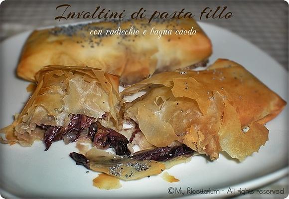 Involtini di pasta fillo con radicchio e bagna cauda