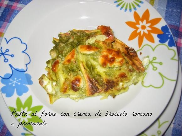 Pasta al forno con crema di broccolo romano e primosale