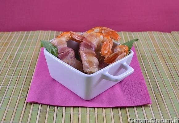 Gamberi croccanti avvolti nella pancetta