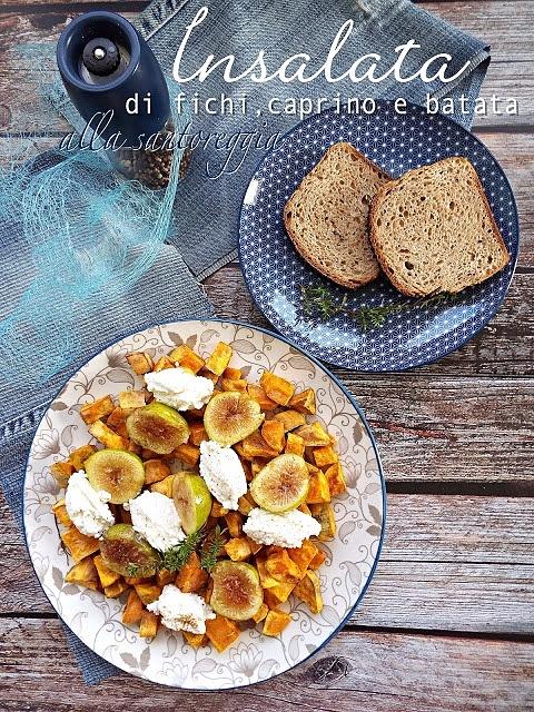 Insalata di fichi, caprino e batata alla santoreggia