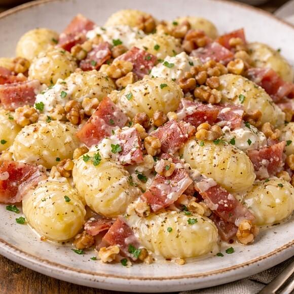 Gnocchi di patate con speck, noci e robiola