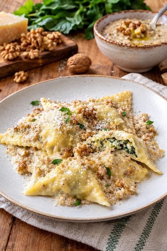 Pansotti fatti in casa con salsa alle noci