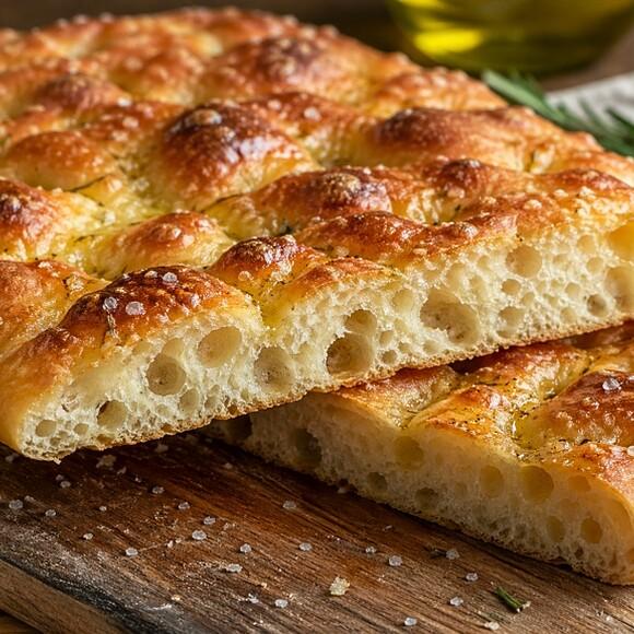 Focaccia con le bolle croccante fuori e morbida dentro