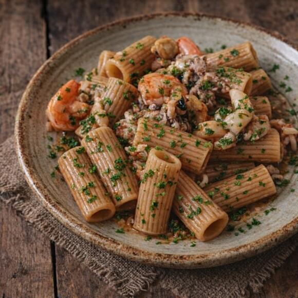 Rigatoni integrali alla pescatora