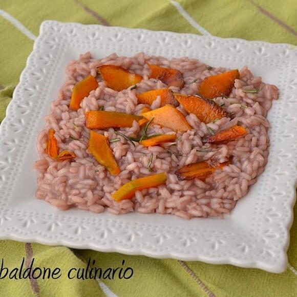 Risotto al vino rosso e petali di zucca