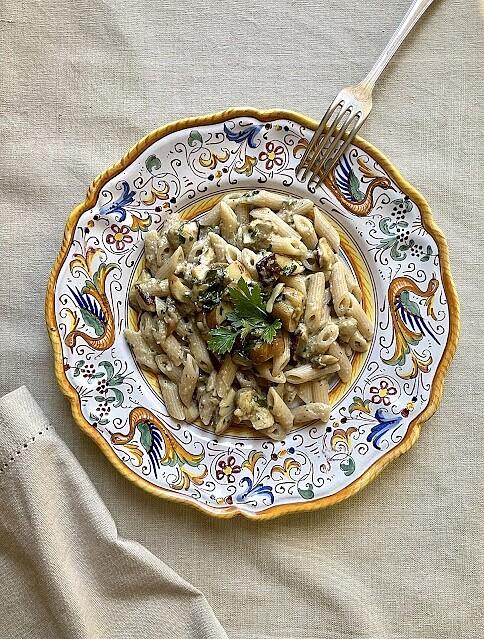 Mezze penne di grano timilìa con crema di funghi porcini trifolati