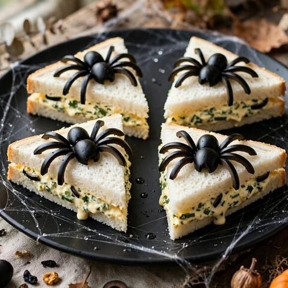 Tramezzini ragno Halloween: ricetta facile con olive nere