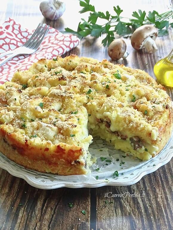 Sbriciolata di patate ai funghi